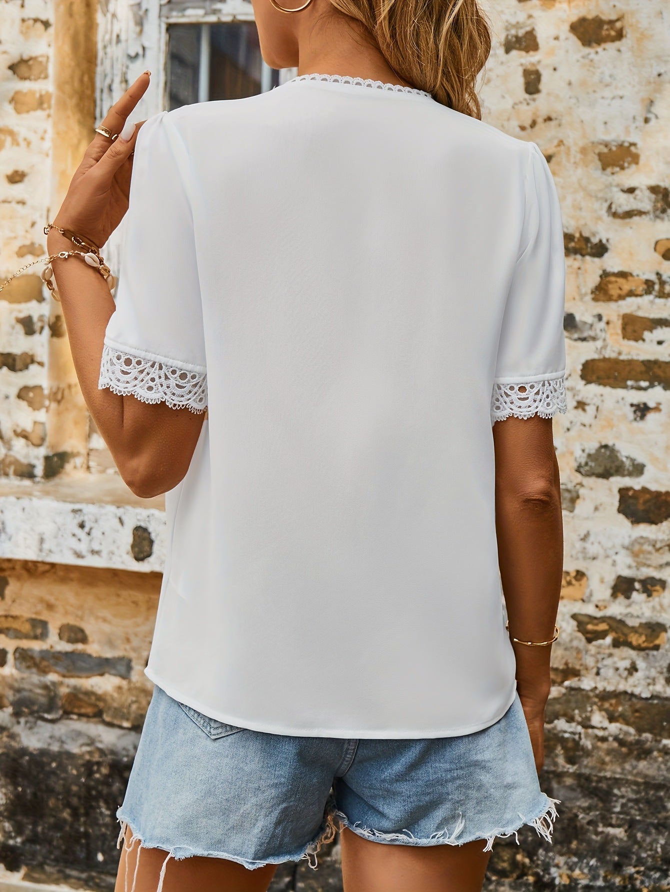 Classic Women's Shirt Hollow Lace Summer Blouse