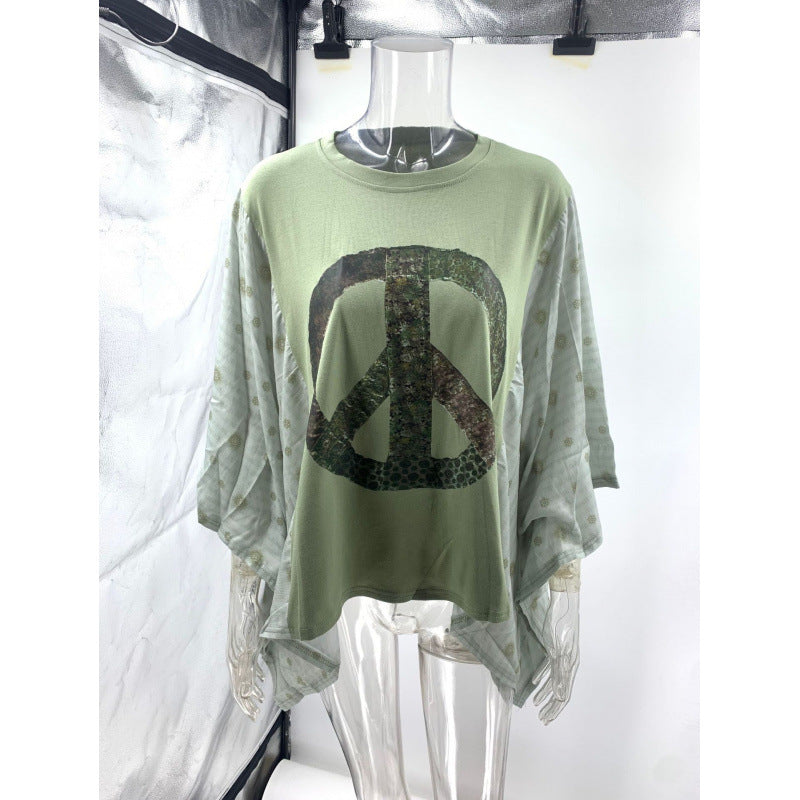Women's Printed Round Neck Loose Casual Dolman Women's T-shirt