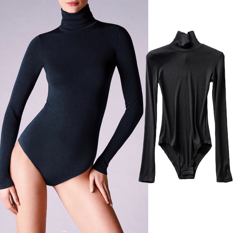 Women's Tight Stretch Turtleneck Long-sleeved Solid Color Thread Slim Bottoming Women's T-shirt