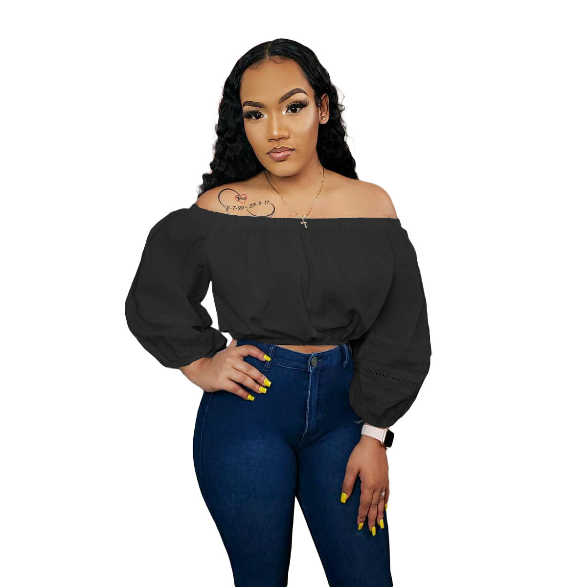 Women's Autumn Solid Color Lace Sleeve Only Women's T-shirt
