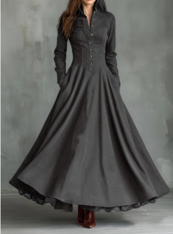 Style Retro Elegant Suede Lace Stitching Dress