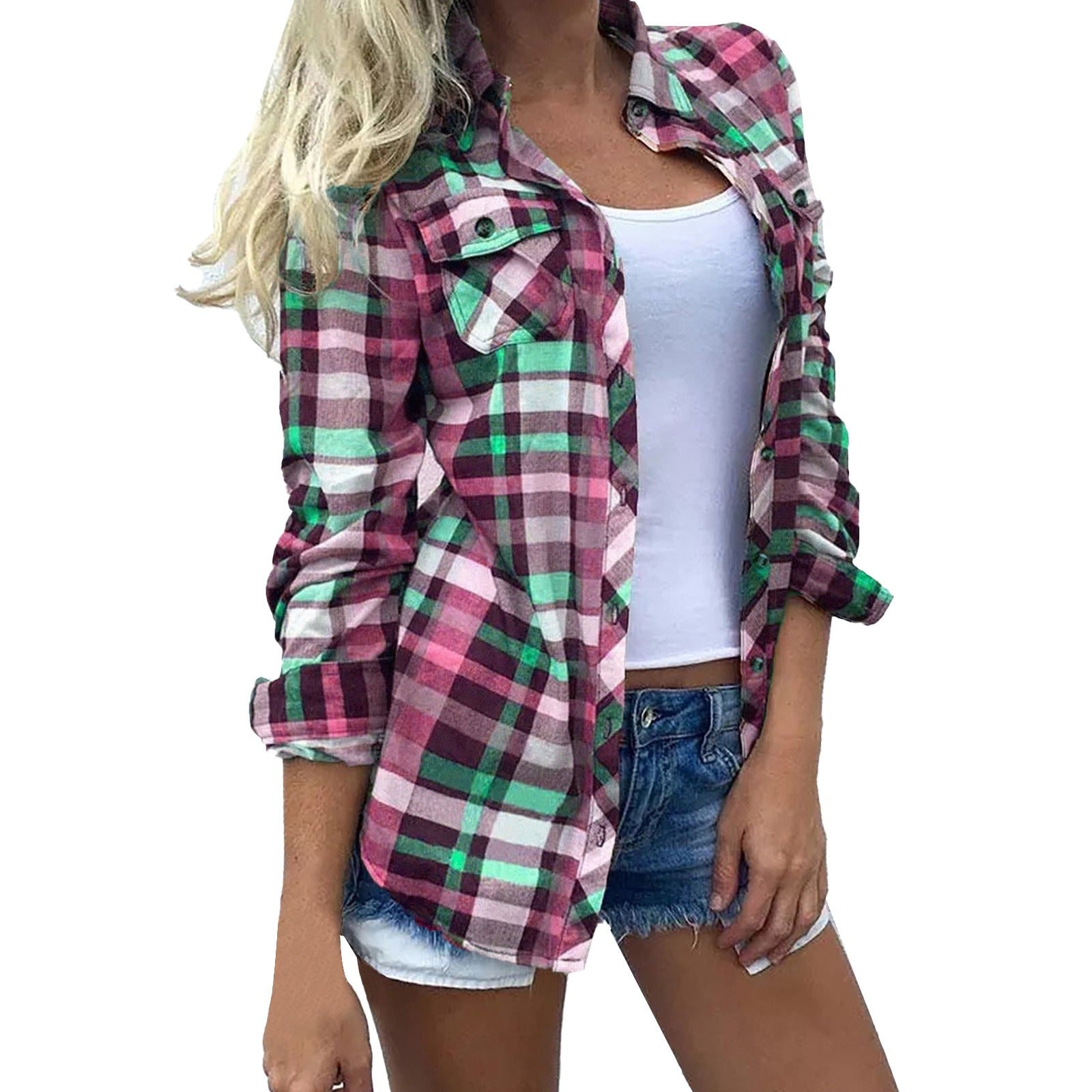 Women's Patchwork Stand-up Collar Long Sleeve Straight Tops