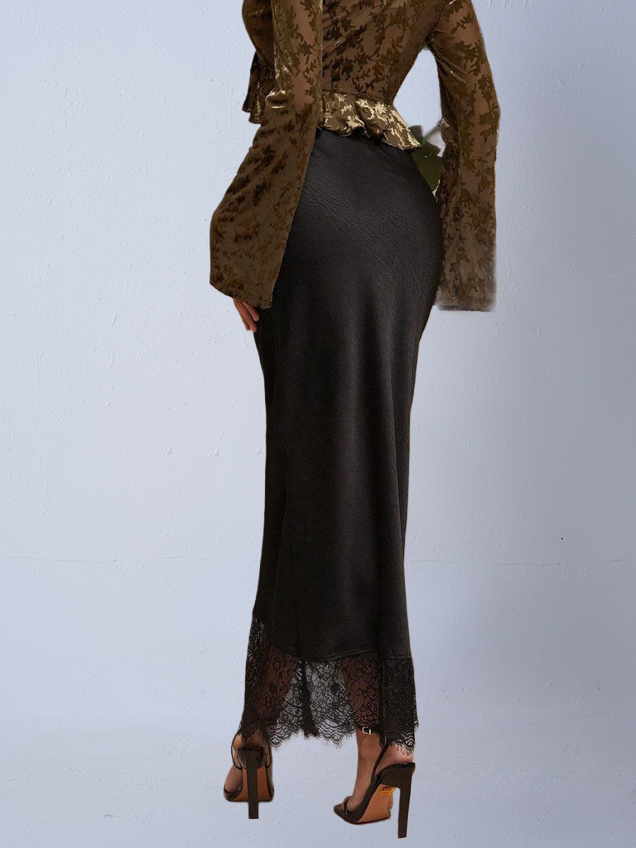 Women's Satin Lace Stitching High-grade Source Skirt
