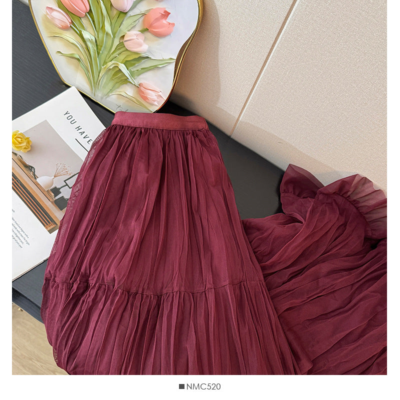Women's Line Midi Dress With Pleated Stitching Skirts