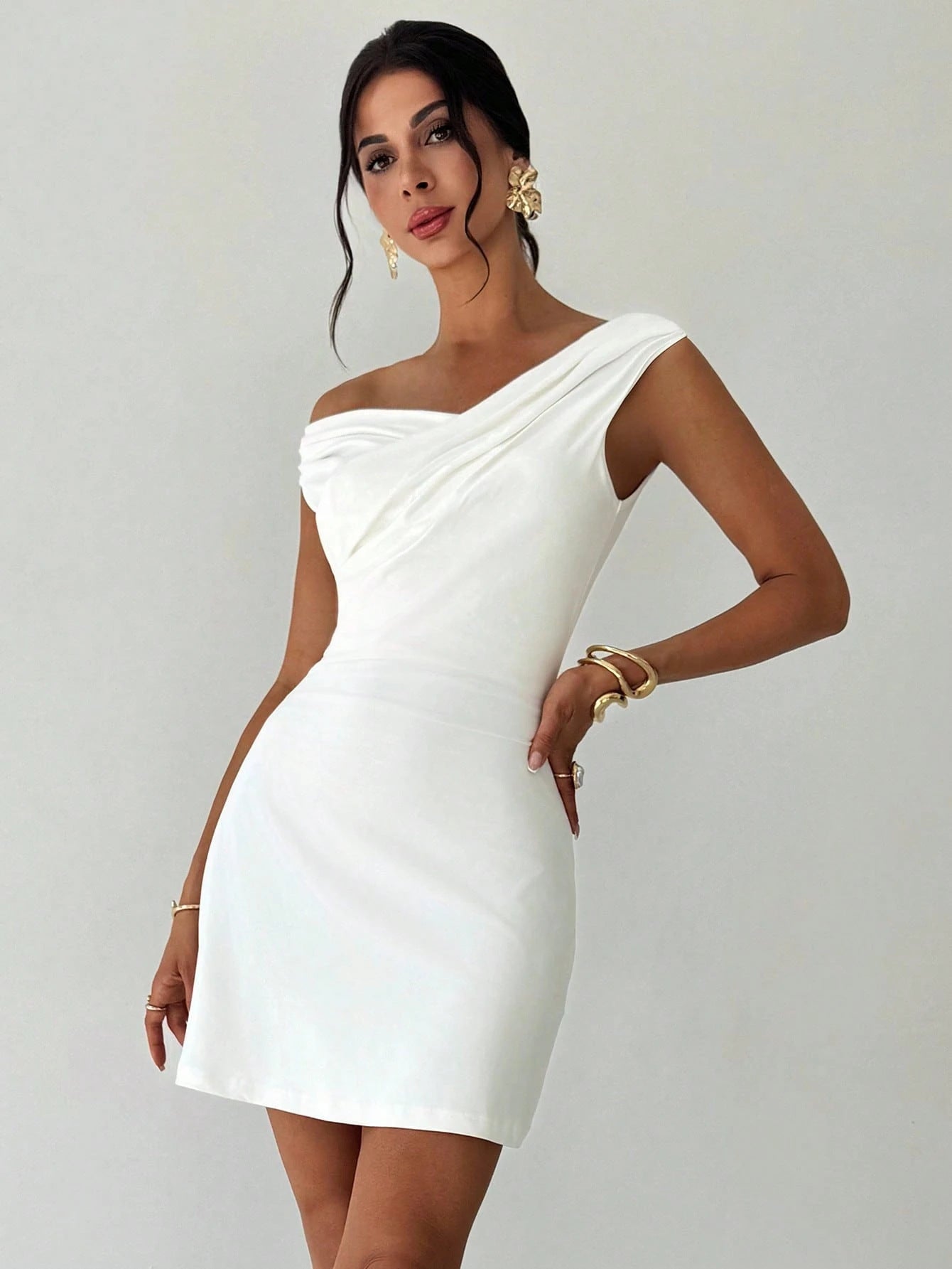 Irregular Cross Collar Stitching Sleeveless Slim Dress