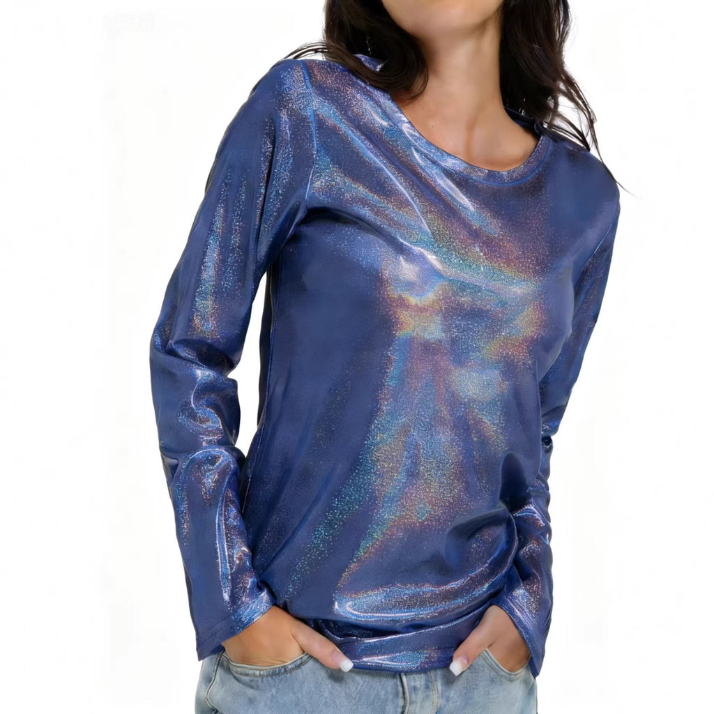 Women's Loose Shiny Reflective Long Sleeve Women's T-shirt