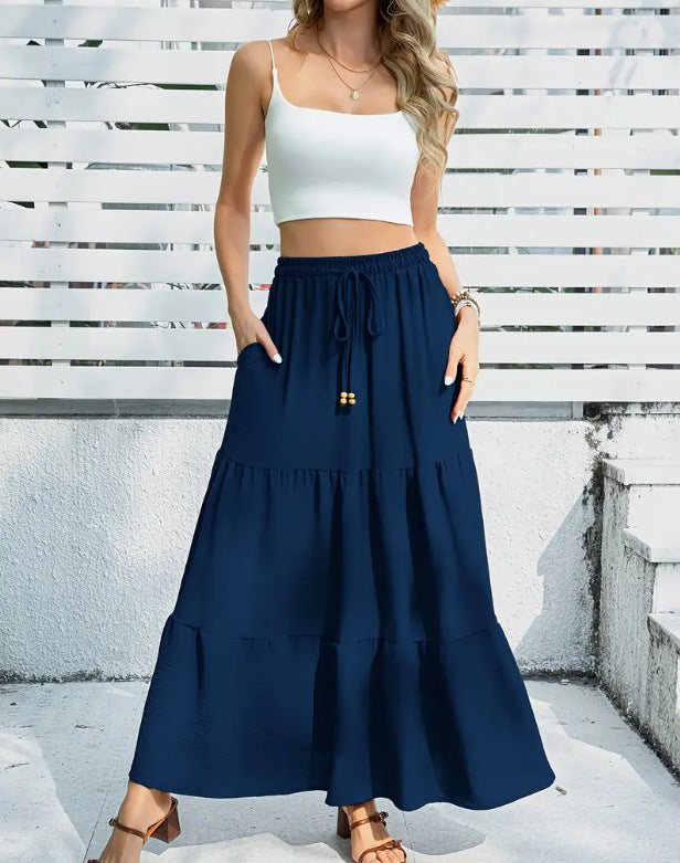 Women's Fashion Stitching Shrink Pocket Casual Skirts