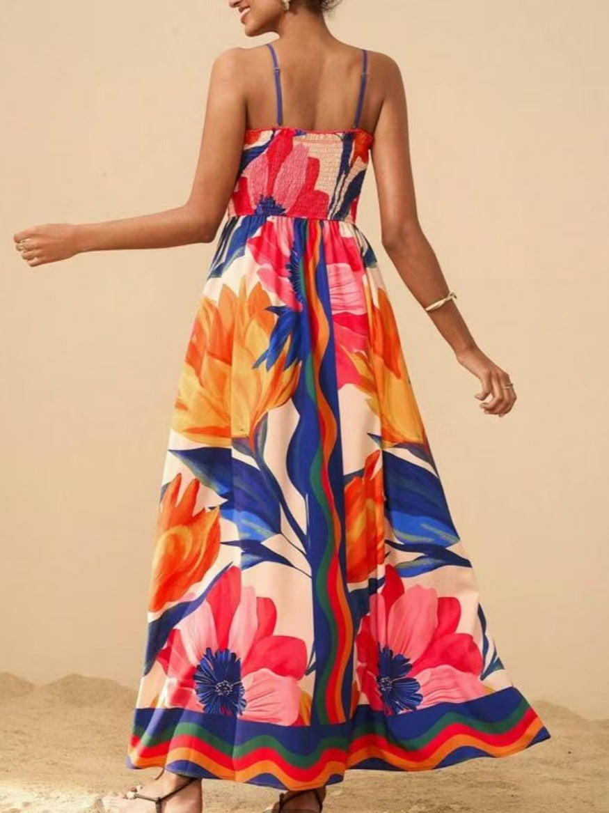 Women's Printed Elegant Graceful Smocking Waist Slimming Dress