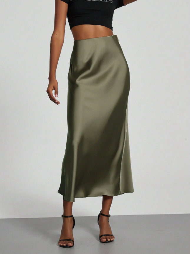 Glossy High Waist Slimming Dress Elegant Skirt