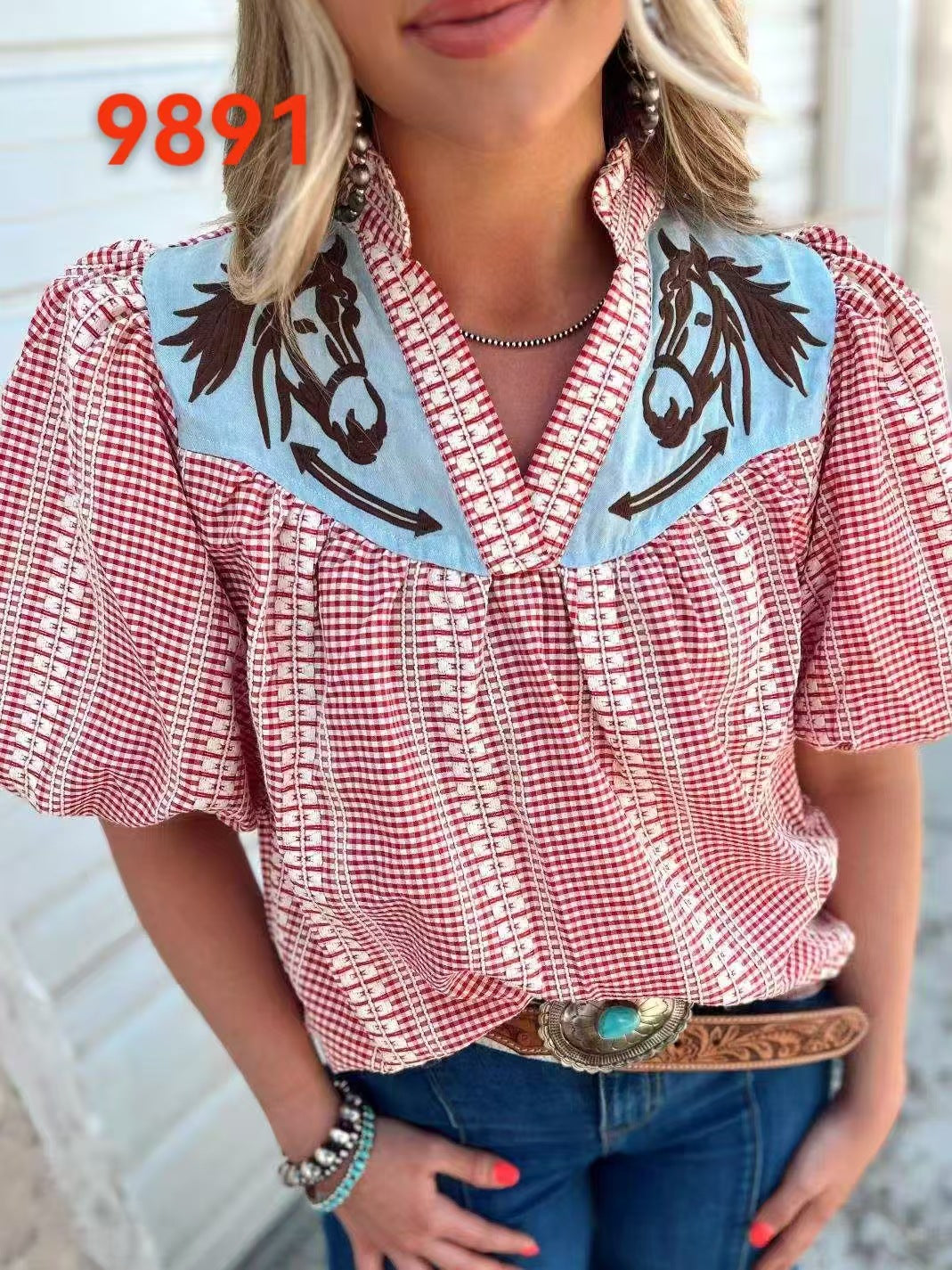 Casual Women's Embroidered Printed Short-sleeved Shirt Blouse