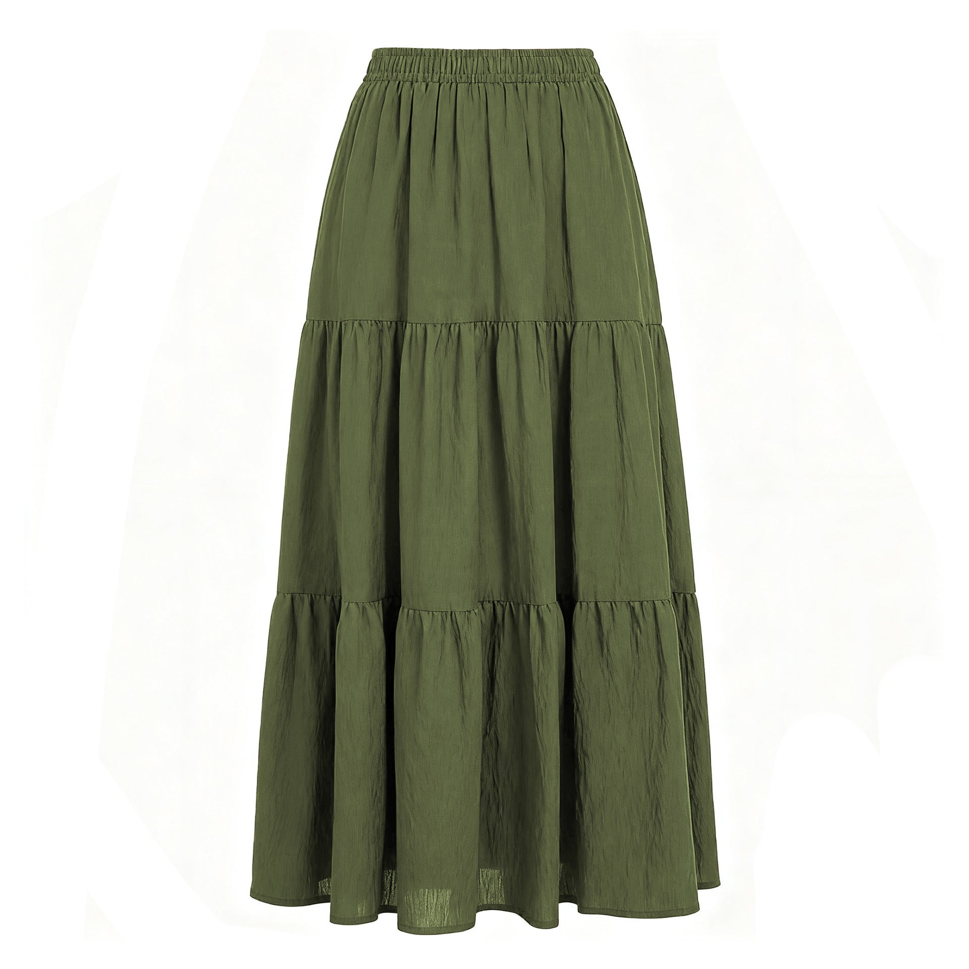 Women's Linen Pocket High Waist Elastic Band Lining Skirt