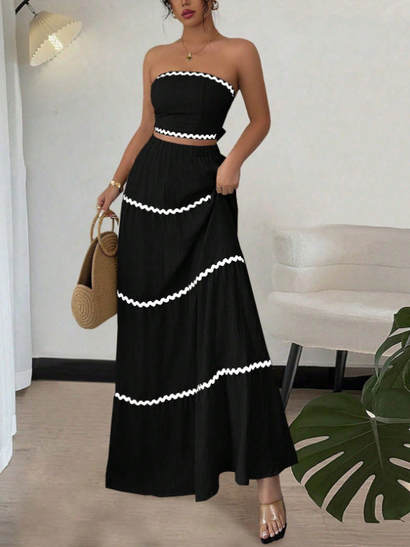 Leisure Graceful Tube Lace Long Stitching Dress
