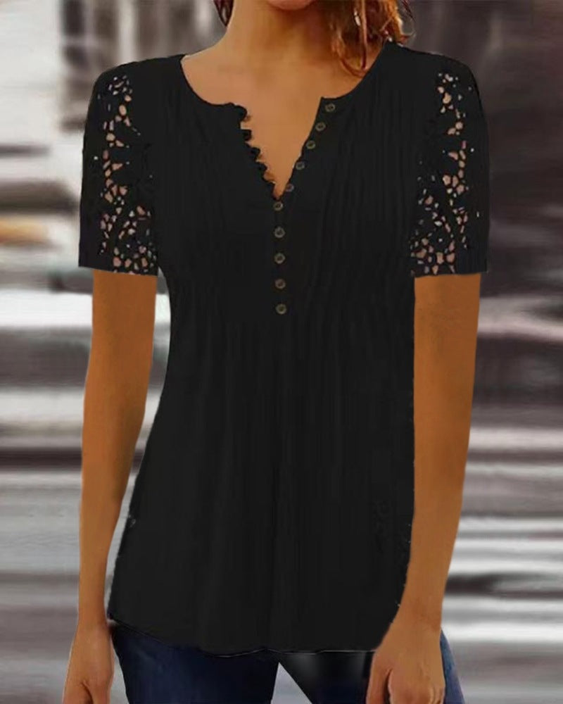 Pretty Women's Spring Fashion Lace Long-sleeved Women's T-shirt