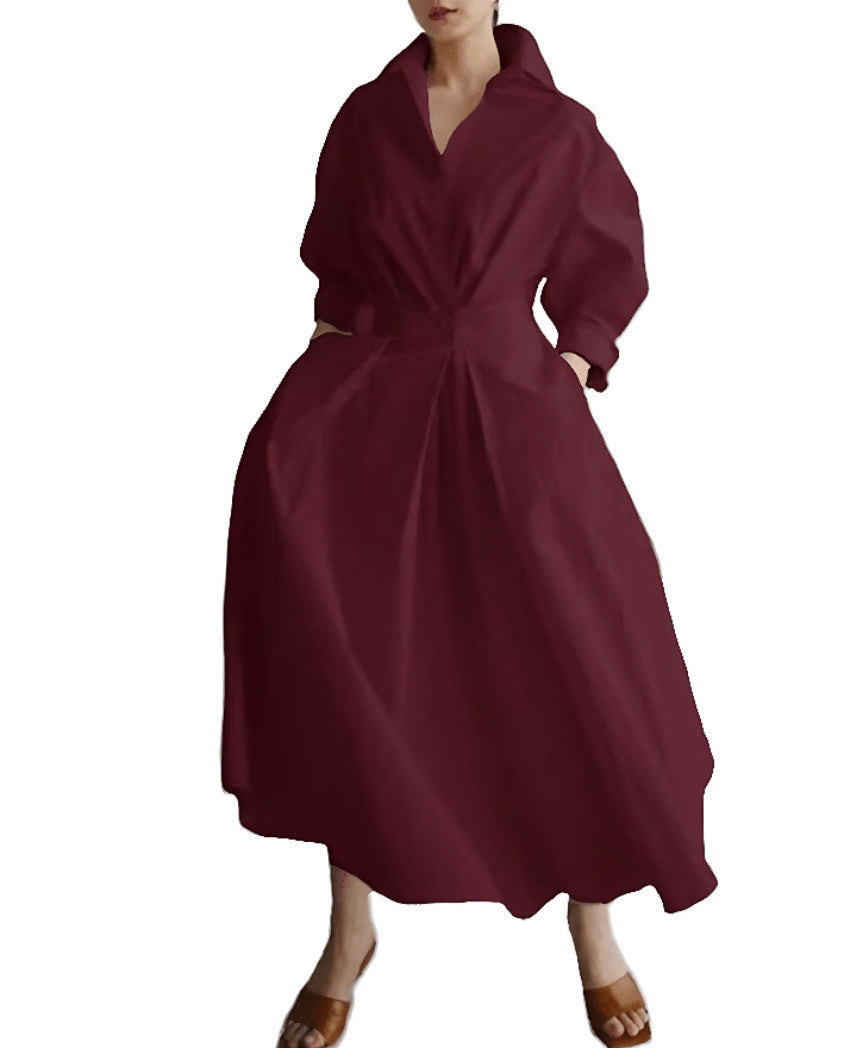 Commute Fashion Collar Lining Elastic Waist Dress