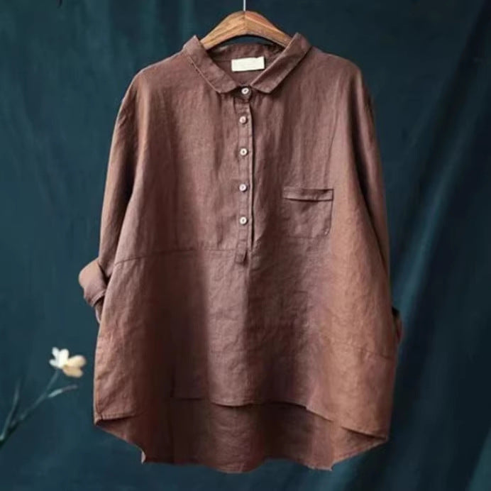 Slouchy Women's Shirt Printed Linen Fabric Blouse