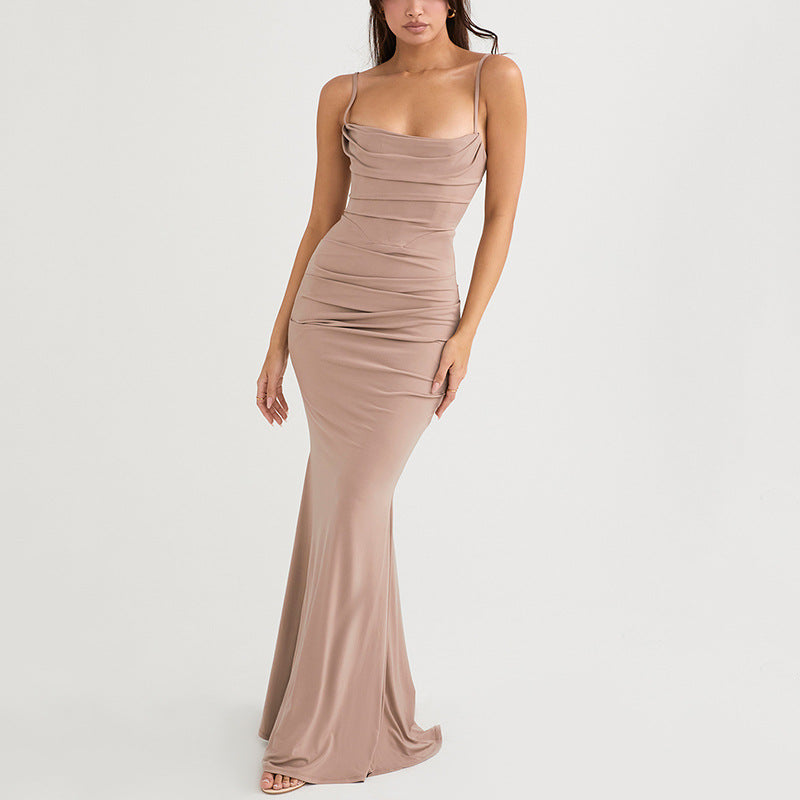 Women's Summer Fishbone Backless Strap Fishtail Long Dress