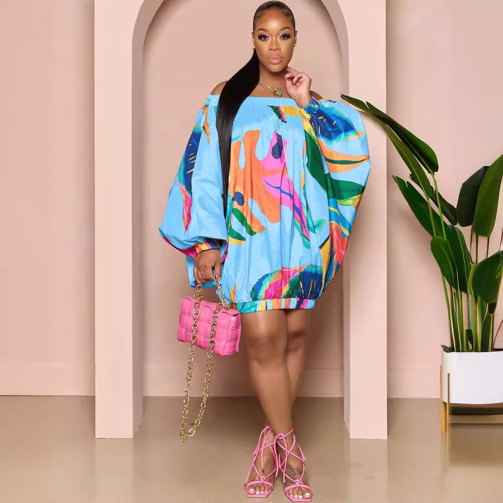 Women's Digital Hd Printed Batwing Sleeve Dress