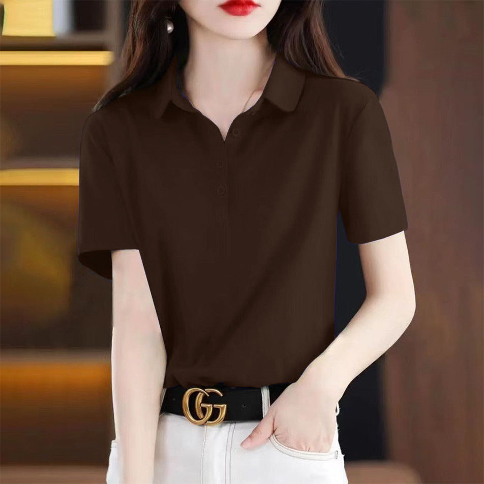 Women's Summer Cotton Lapel Short-sleeved Loose Simple Women's T-shirt