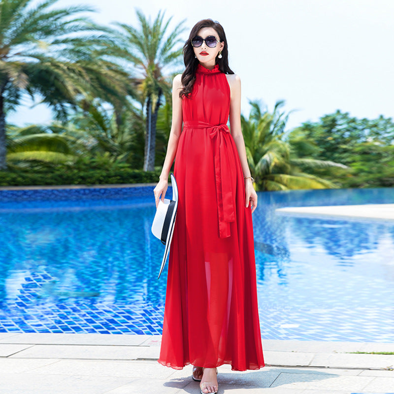 Floor Stand Collar Chiffon Beach Super Dress