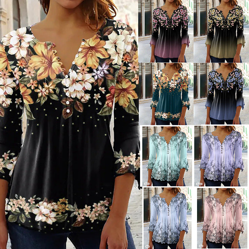 Graceful Classic Summer Fashion Flower Printed Women's T-shirt