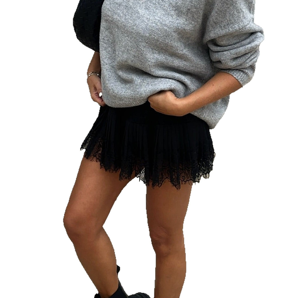Women's High Waist Pleated Mini Lace Classic Retro Street Club Party Skirt