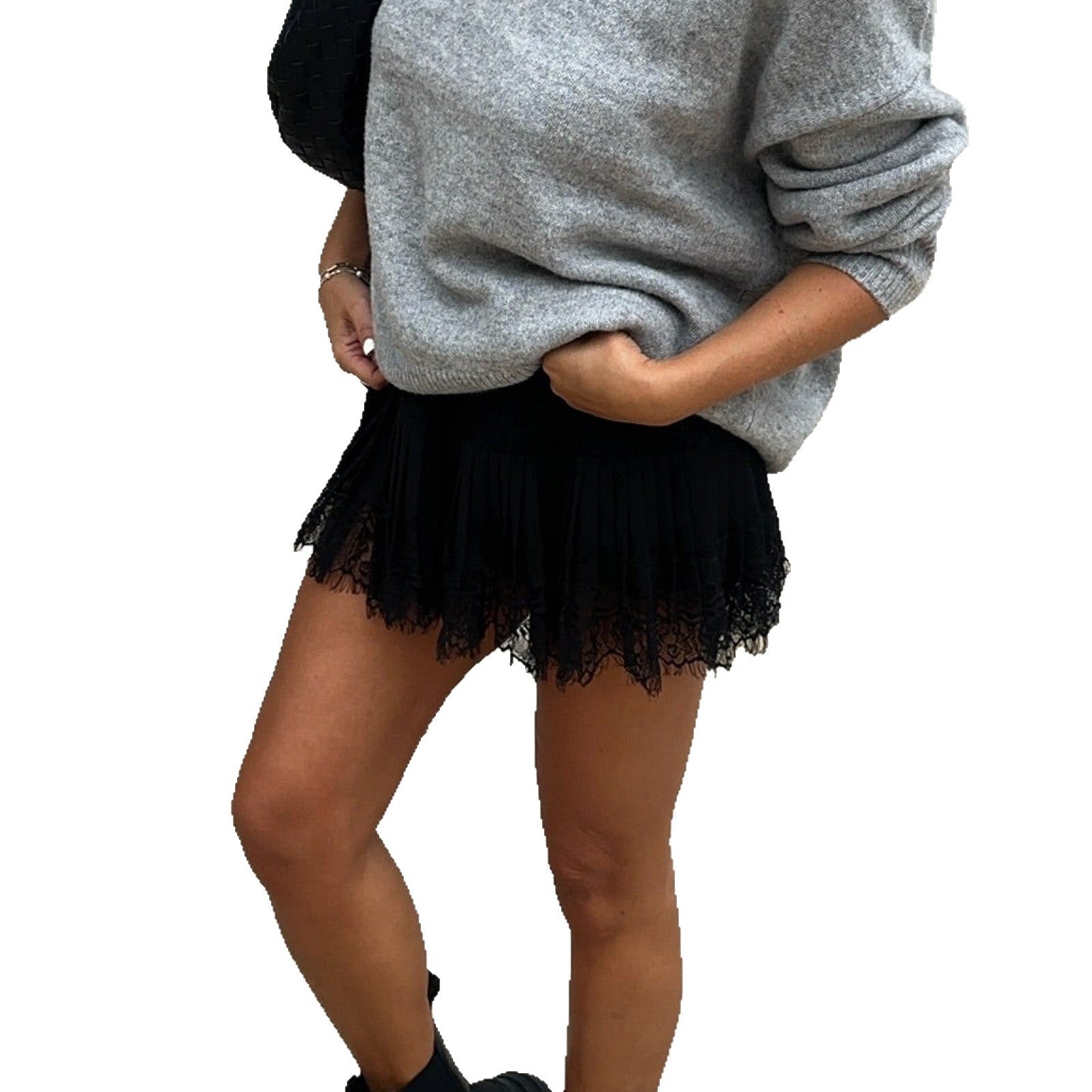 Women's High Waist Pleated Mini Lace Classic Retro Street Club Party Skirt