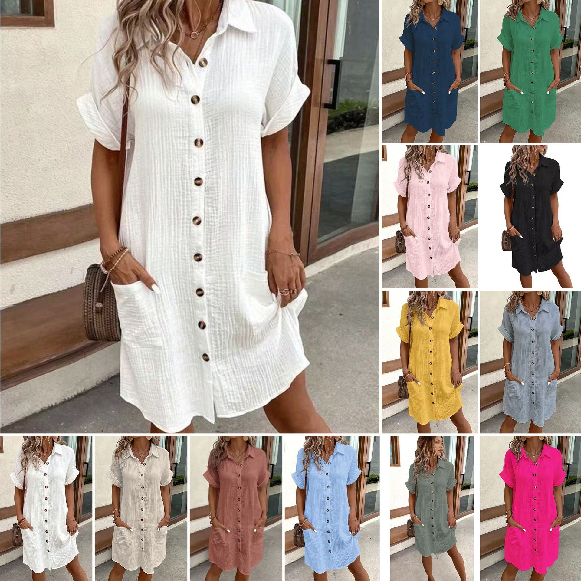 Women's Casual Solid Color Cotton Linen Breasted Long Sleeve Blouse