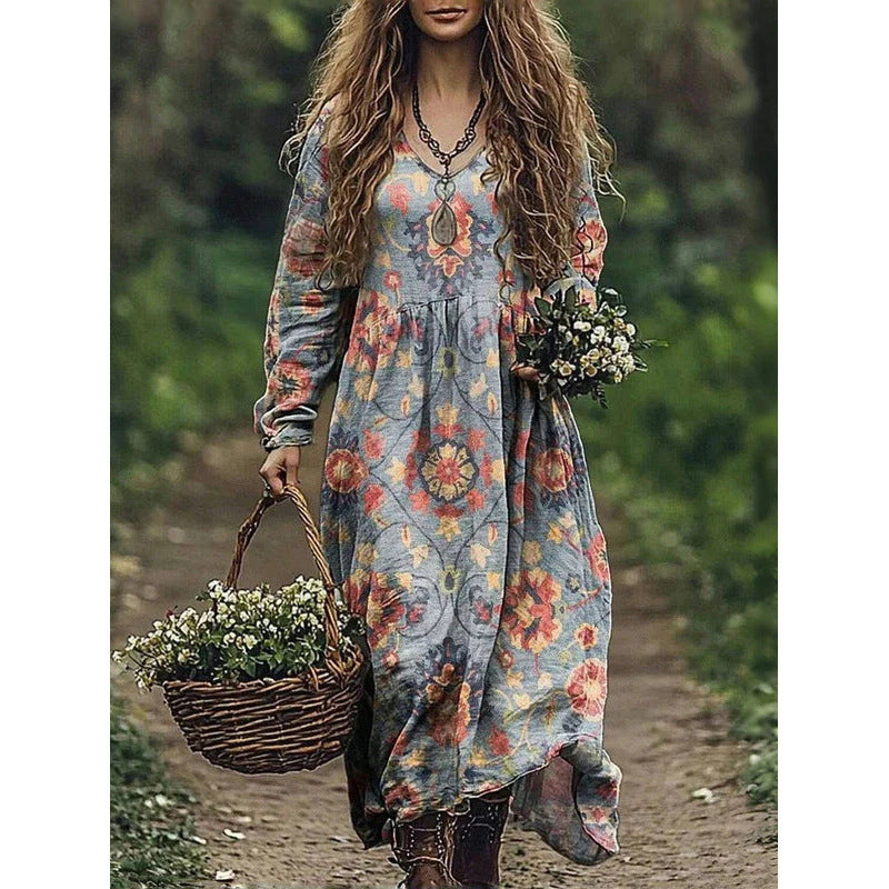 Durable Fashion Beautiful Autumn Vintage Printed Dress