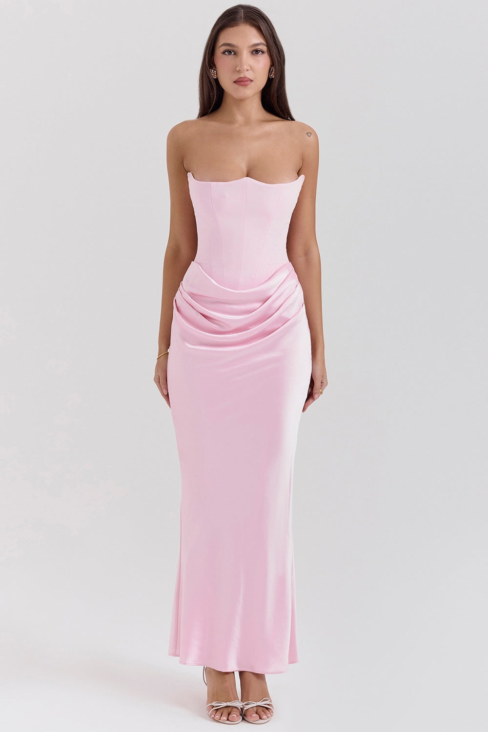 Waist Tube Fishbone Pleated Long Sheath One-piece Dress