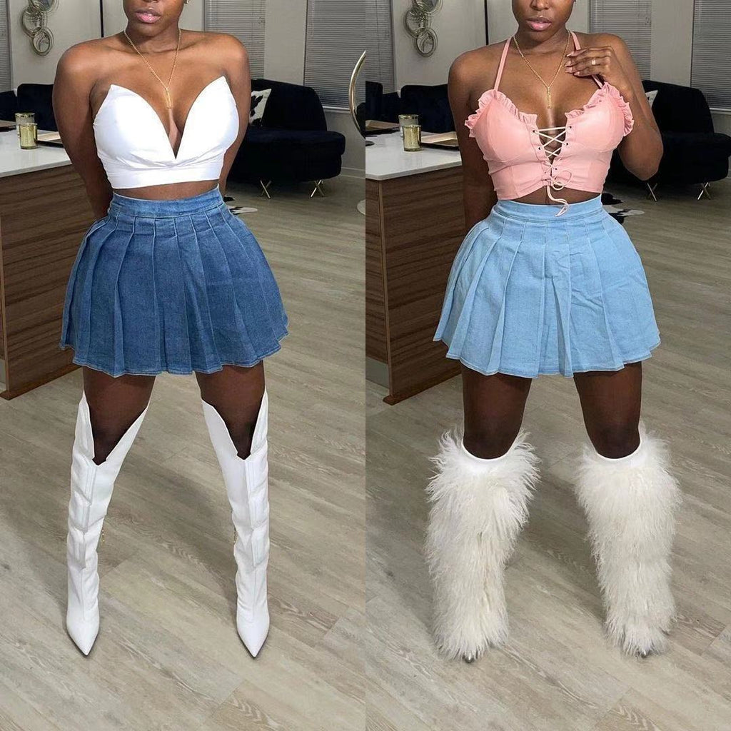 Slouchy New Fashion Casual Denim Pleated Skirt
