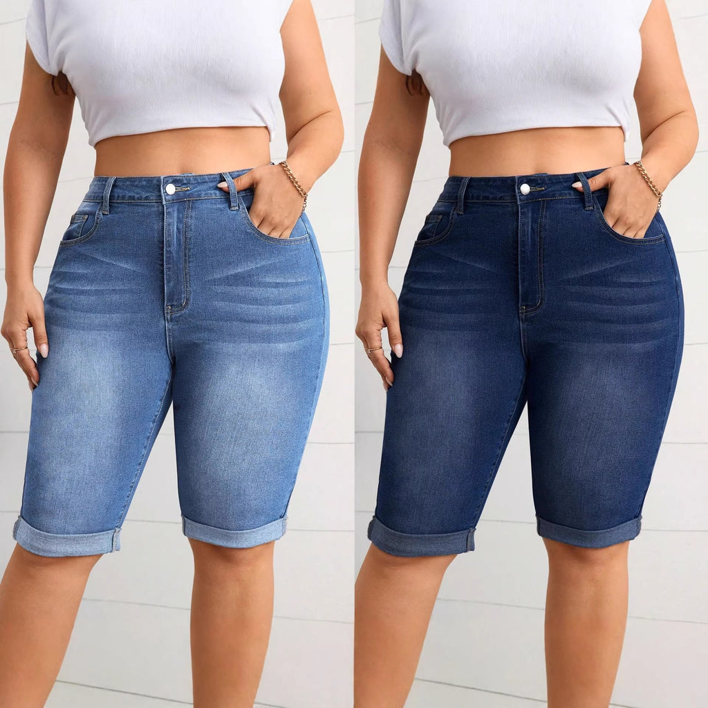 Large Washed Blue Stretch Denim Figure Flattering Women's Jeans