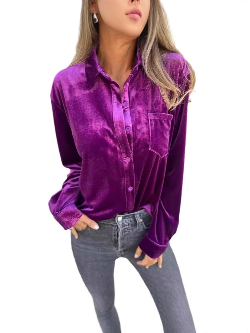 Women's Veet Shirt Long Sleeve Single-breasted Loose Blouse