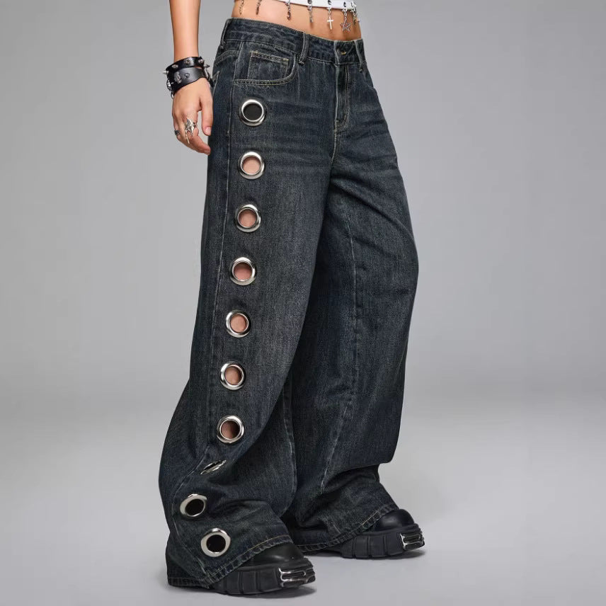 Straight Male Female Trendy Washed Personalized Jeans