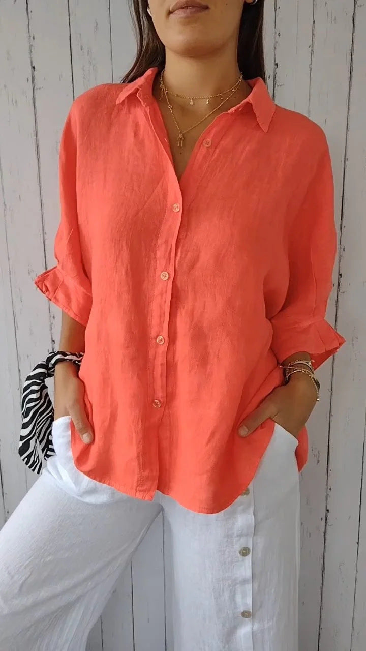 Spring Cotton Linen Back Design Shirt Blouse