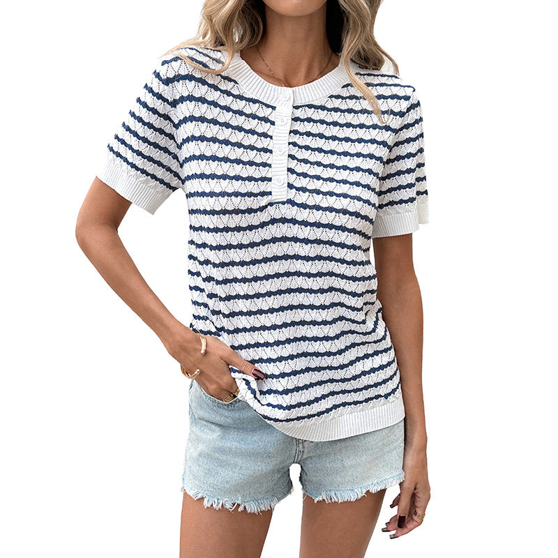 Casual Style Loose Straight Half Button Women's T-shirt