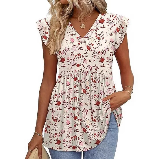 Comfortable Women's Style Clothes Pleated Sleeve Women's T-shirt