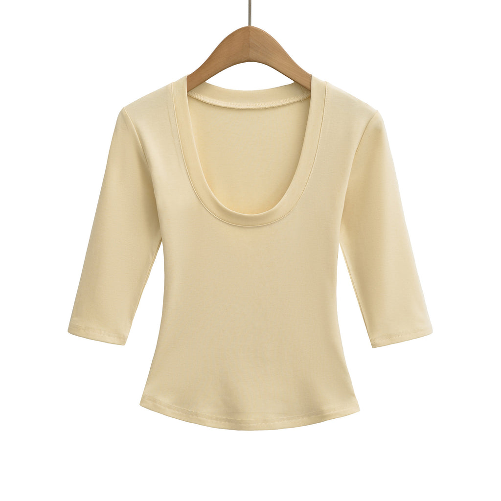 Women's Color Half Sleeves Knitted Inner Match Bottoming Women's T-shirt