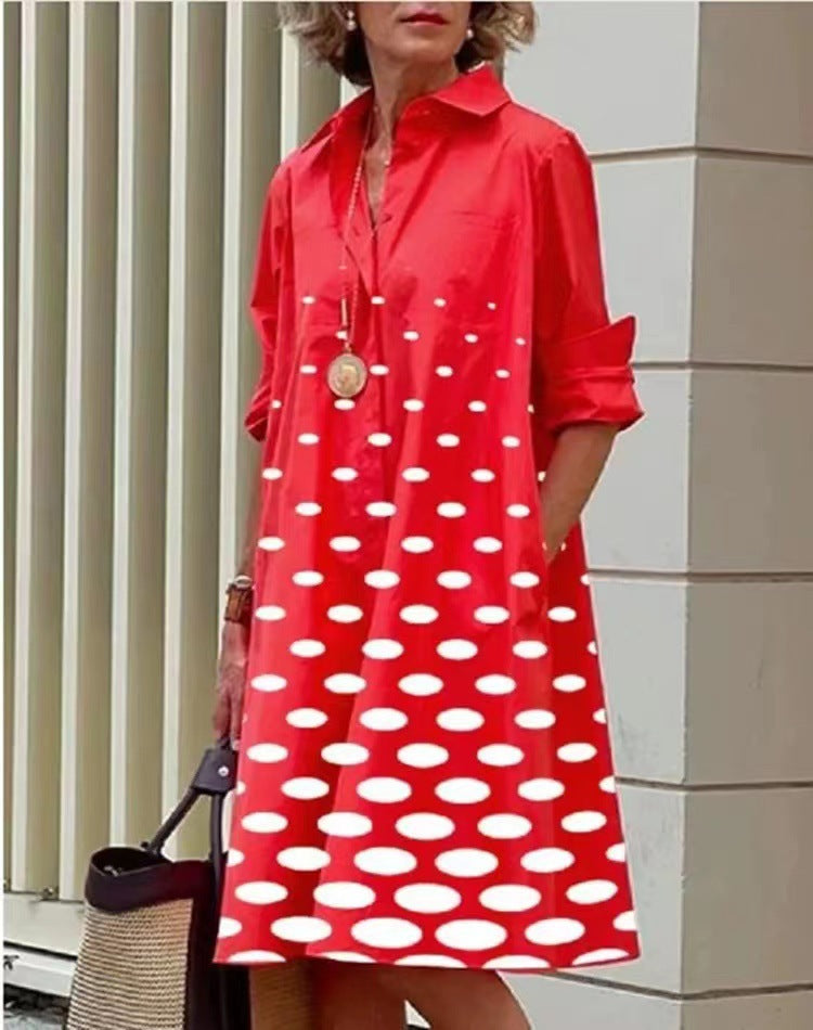 Elegant Polka Dot Collar Long Sleeve Blouse