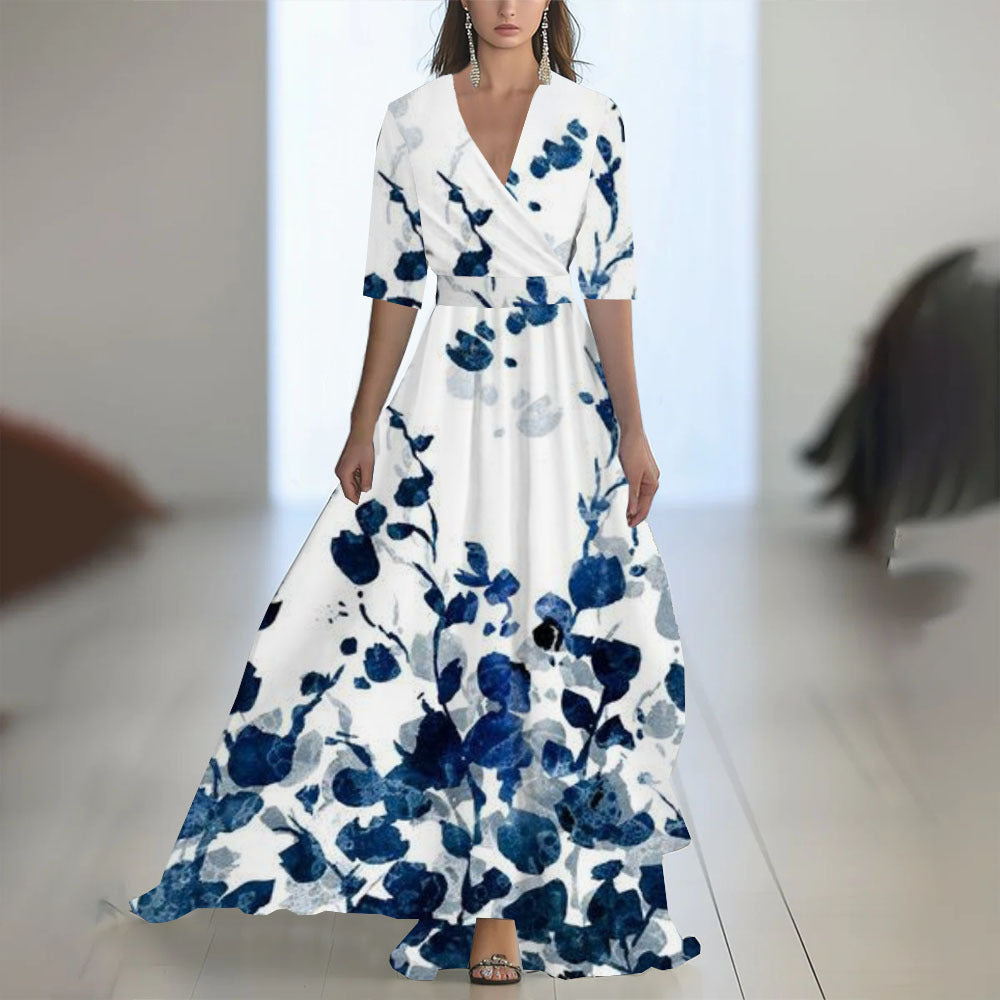 Women's Digital Printing Long Sleeve Collar Patchwork Dress