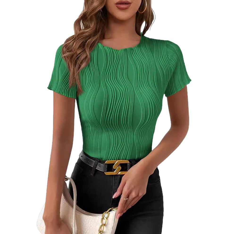Summer Solid Color Round Neck Slim Women's T-shirt