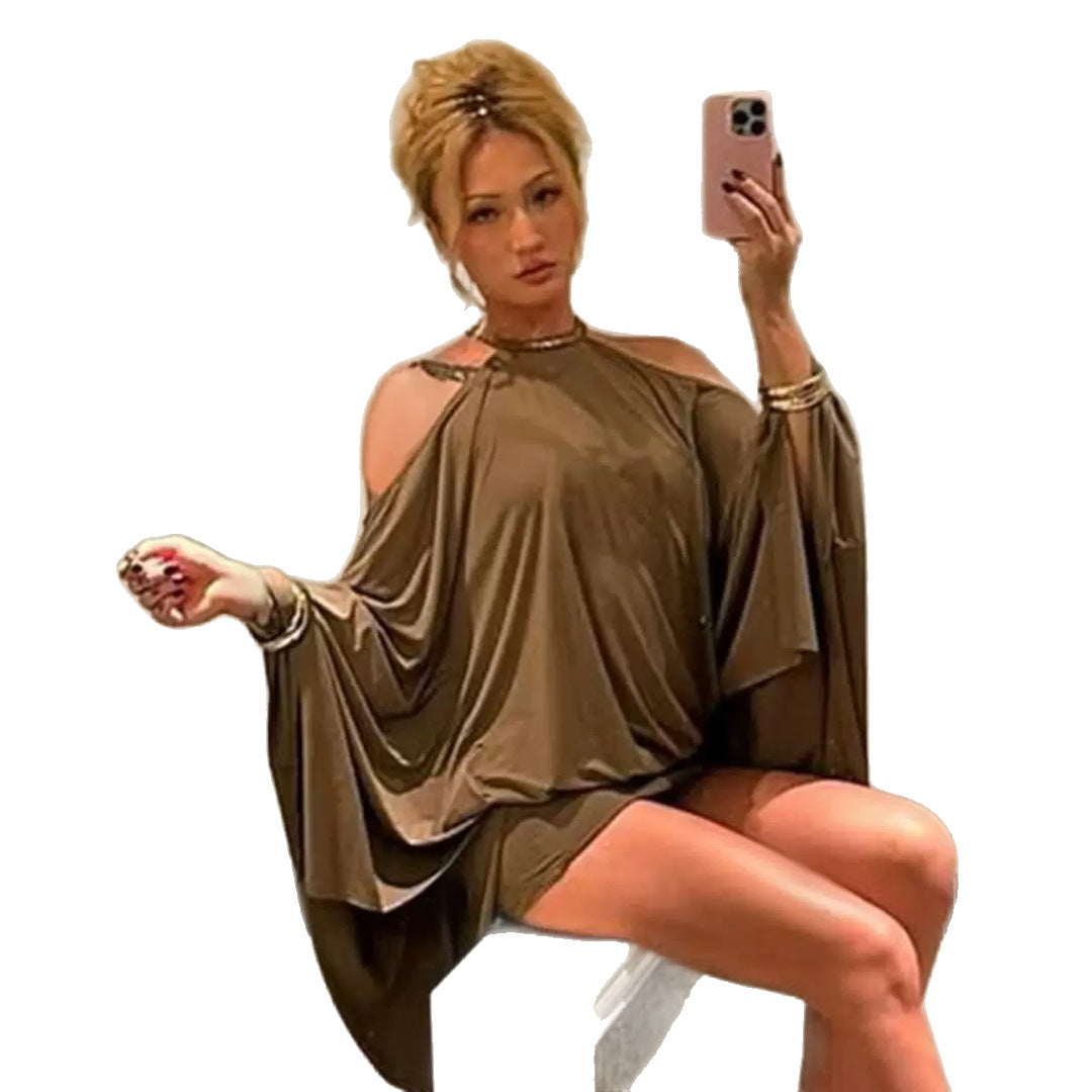Sexy Hot Backless Loose Batwing Sleeve Halter Sheath Shorts