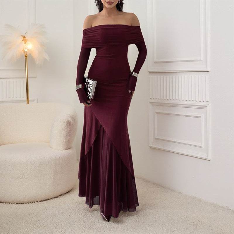 Versatile Autumn Swing Long Mesh Stitching Dress