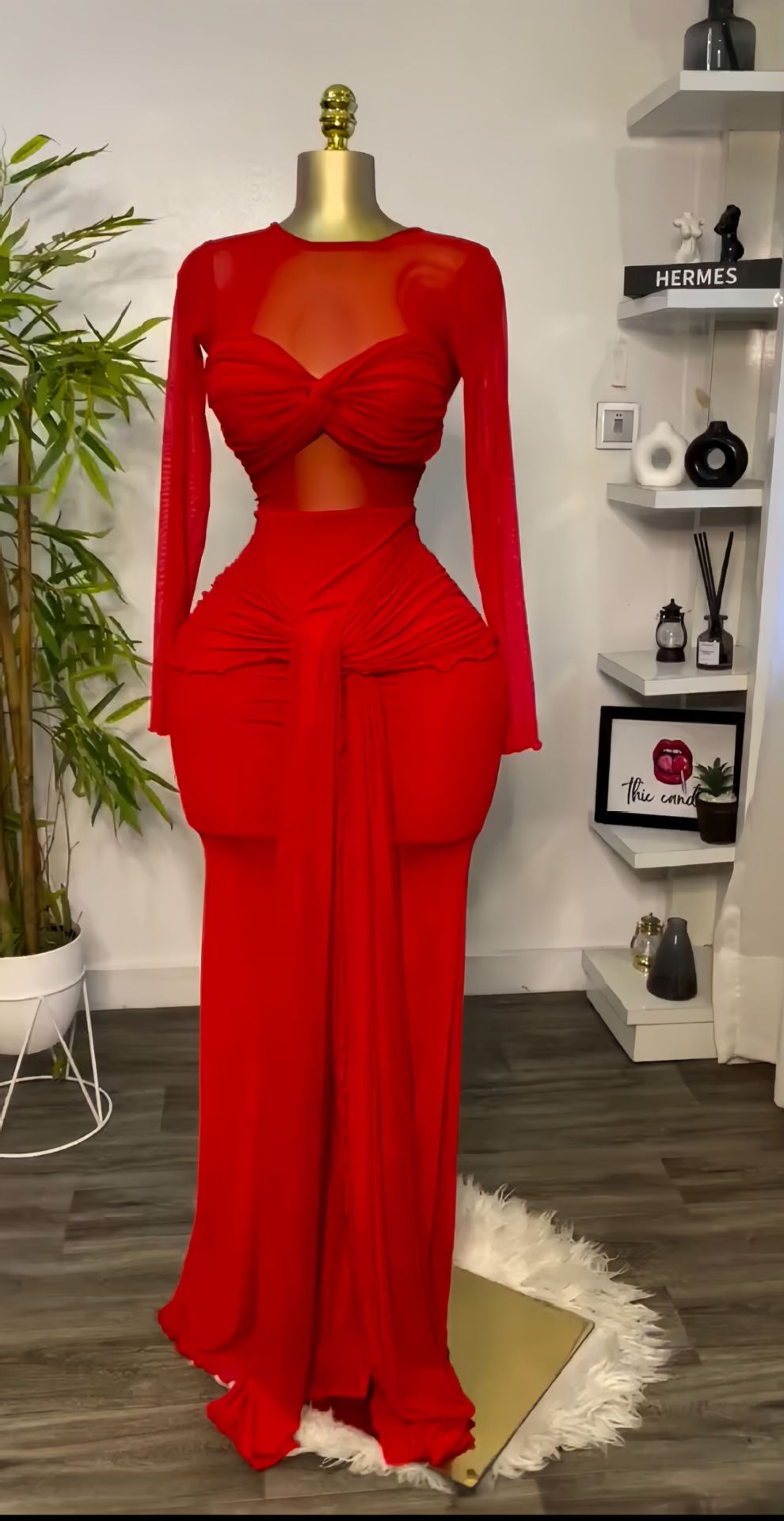 Women's Spring Solid Color Long Sleeve Round Dress