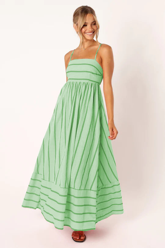 Striped Sleeveless Sling Backless Large Swing Dress