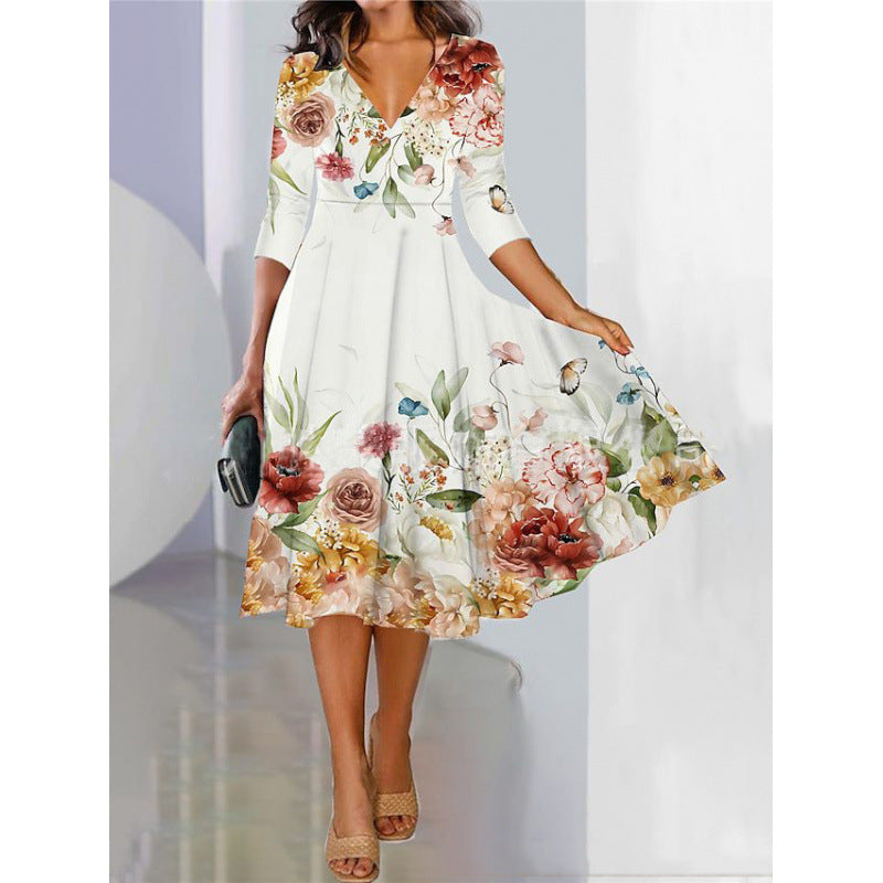 Stylish Knitted Loose Digital Positioning Printed Dress