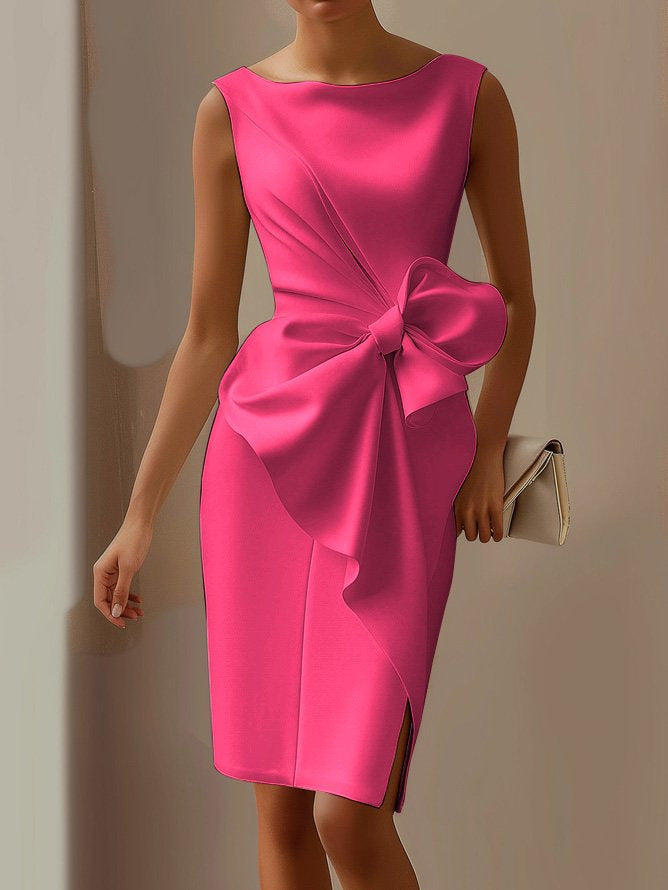 Fashionable Elegant Style Chinese Bow Mid Dress