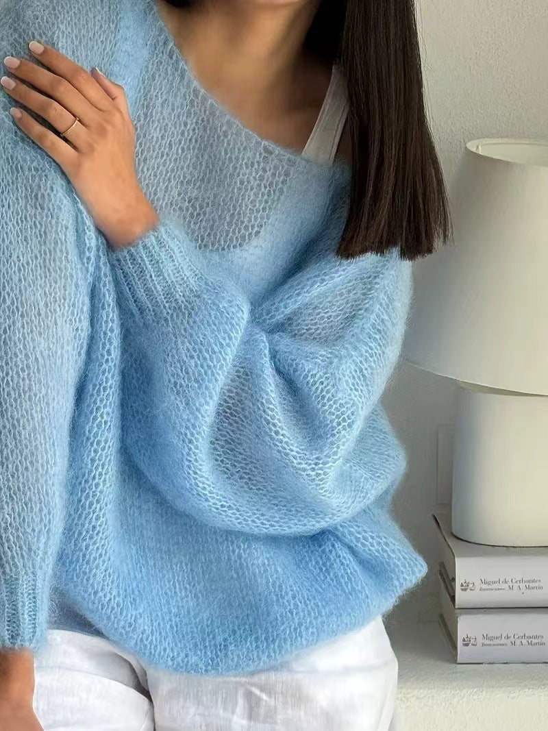 Leisure Versatile Gentle Thin Hollow Breathable Blouses