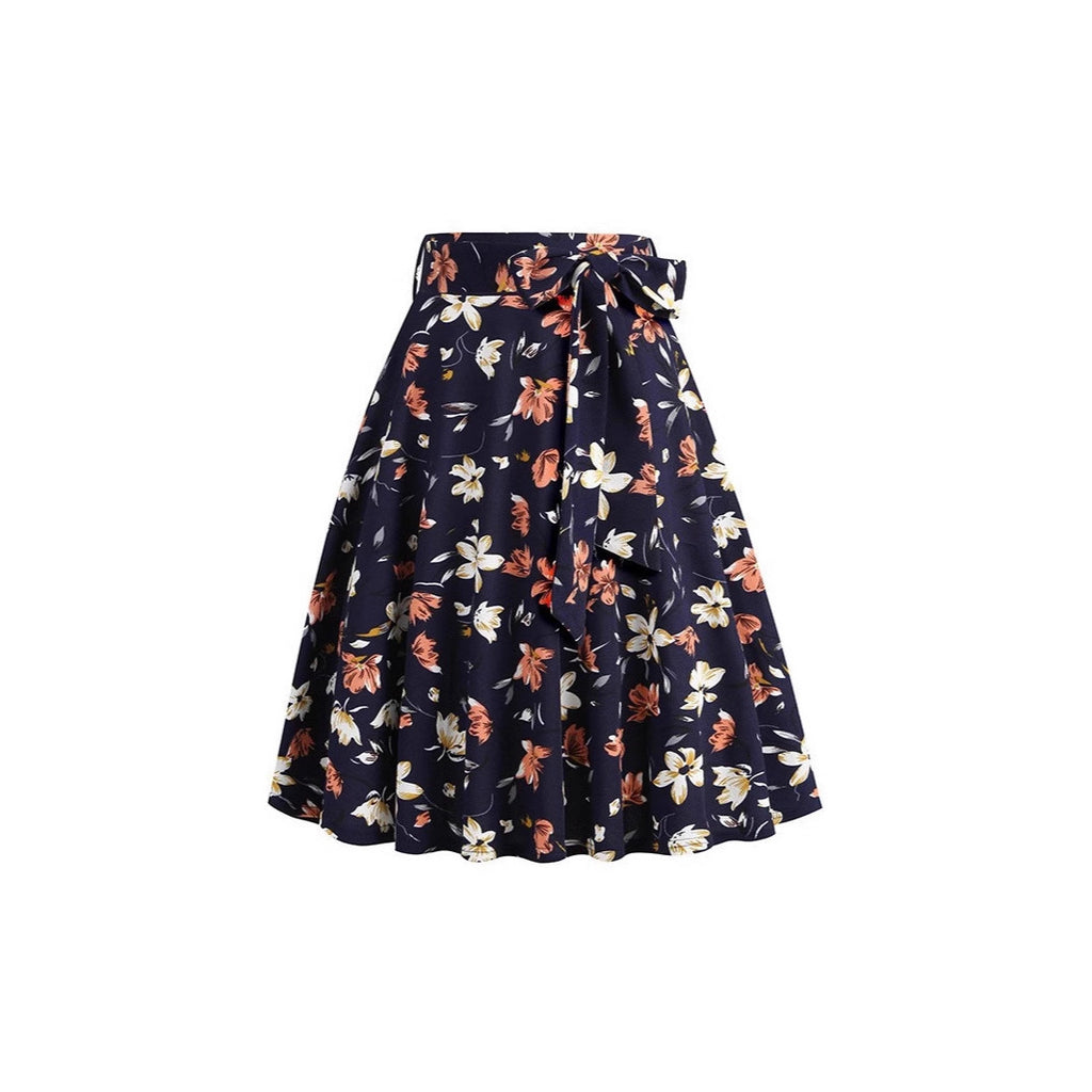 Women's Retro Dots Floral Purple Group Belt Skirts