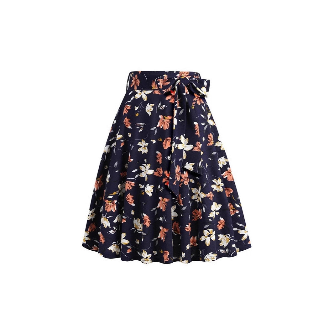 Women's Retro Dots Floral Purple Group Belt Skirts