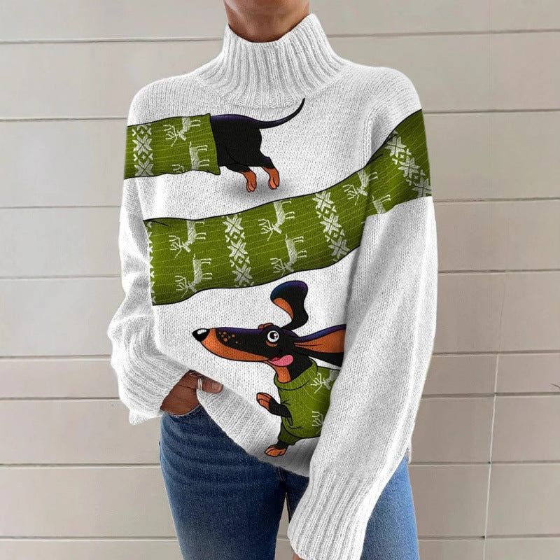 Innovative Women's Christmas Printed Wear Turtleneck Women's T-shirt